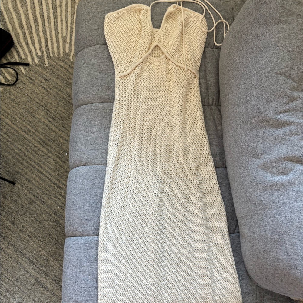 Reformation Cream Strapless Knit Dress